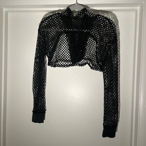 Black Long Sleeve Fishnet Crop Top